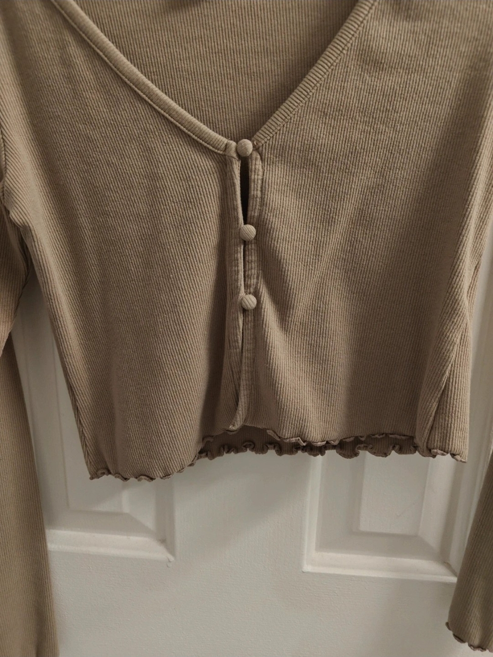 Brown Ribbed Cropped Cardigan - Picture 2 of 6